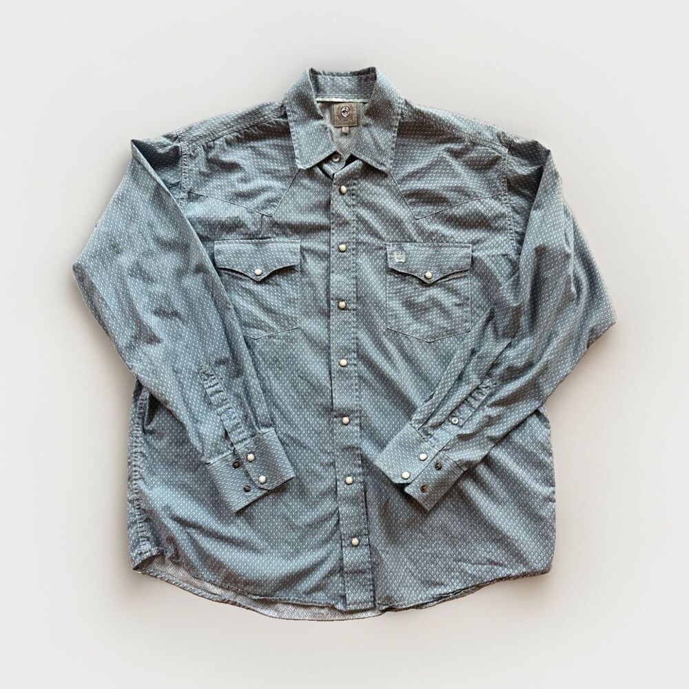 Cinch Men's S Blue‎ Western Long Sleeve Pearl Snap Button-Up Shirt Pockets